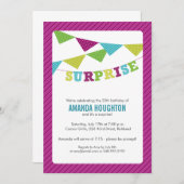 サプライズフラッグサプライズパーティの招待状in紫 招待状 (正面/裏面)
