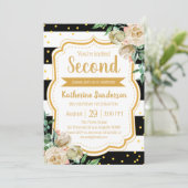 サプライズフローラ白黒ストライプバースデーパーティー 招待状 (スタンド正面)