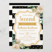 サプライズフローラ白黒ストライプバースデーパーティー 招待状 (正面/裏面)