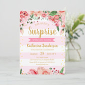 サプライズフローラ赤面ストライプピンクの誕生日パーティー 招待状 (スタンド正面)