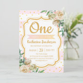 サプライズフローラ赤面ストライプピンクの誕生日パーティー 招待状 (スタンド正面)