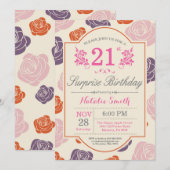 サプライズフローラ21th誕生日招待状ピンクローズ 招待状 (正面/裏面)