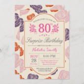 サプライズフローラ80th誕生日招待状ピンクローズ 招待状 (正面/裏面)