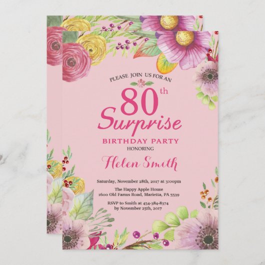 サプライズフローラ80th誕生日招待状for Women 招待状 (正面/裏面)