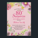 サプライズフローラ80th誕生日招待状for Women 招待状<br><div class="desc">サプライズフローラ80th誕生日招待状for Women.水彩フローラ、ピンク背景。16日18日21日30日40日50日70日80日90日100日。任意の年齢さらにカスタマイクリックズを行う場合はカスタマイズ、「IT」ボタンをクリックし、このテンプレートを変更するために当社のデザインツールを使用する。</div>