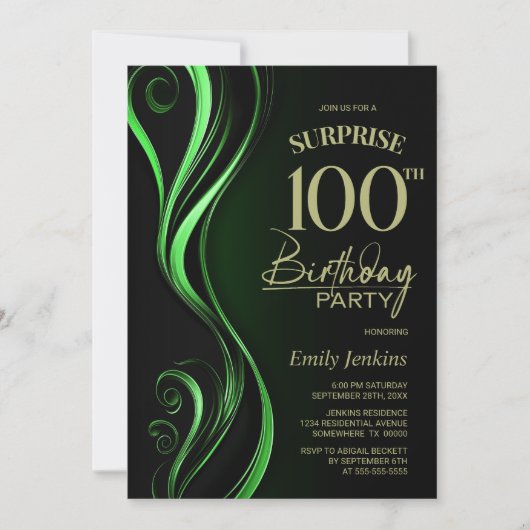サプライズブラックグリーン100th誕生日パーティー 招待状 (正面)