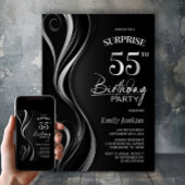 サプライズブラックシルバー55thバースデーパーティー 招待状