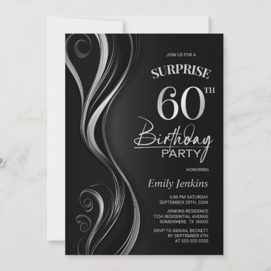 サプライズブラックシルバー60th誕生日パーティー 招待状 (正面)