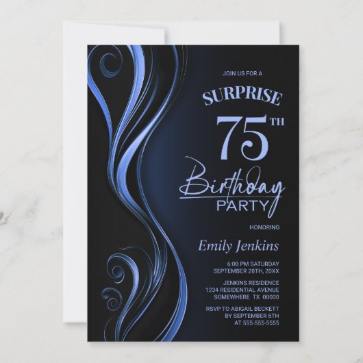 サプライズブラックブルー75th誕生日パーティー 招待状 (正面)