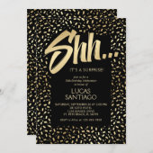 サプライズブラック金ゴールド紙吹雪誕生日 招待状 (正面/裏面)