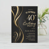 サプライズブラック金ゴールド40th誕生日パーティー 招待状 (スタンド正面)