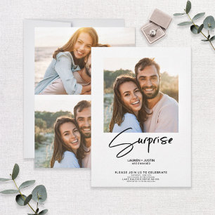 サプライズブラック&ホワイト3フォト婚約パーティ 招待状