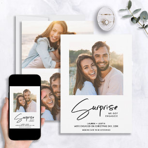 サプライズブラック&ホワイト3フォト婚約 招待状