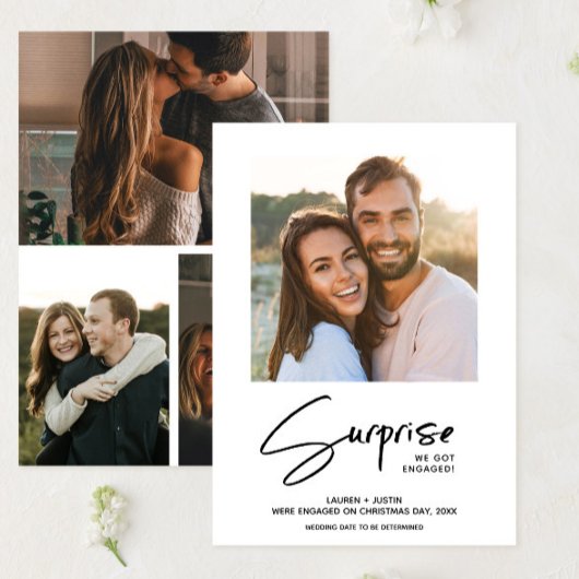 サプライズブラック&ホワイト4フォト婚約 招待状
