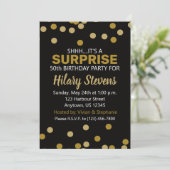 サプライズブラック&金ゴールド紙吹雪大人誕生日 招待状 (スタンド正面)