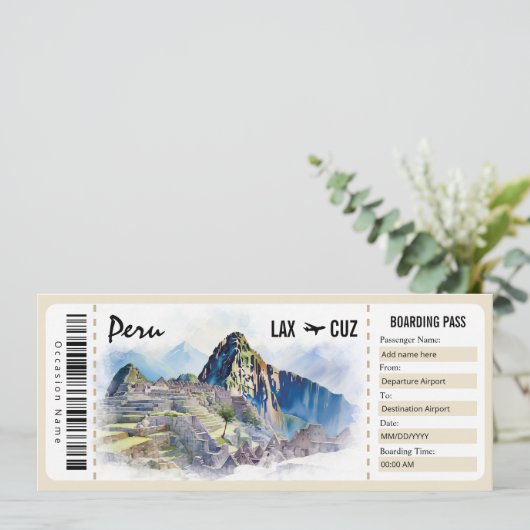 サプライズペルー搭乗券ギフト証明書 招待状 (スタンド正面)