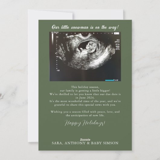 サプライズホリデー妊娠の告知メッセージ シーズンカード (裏面)
