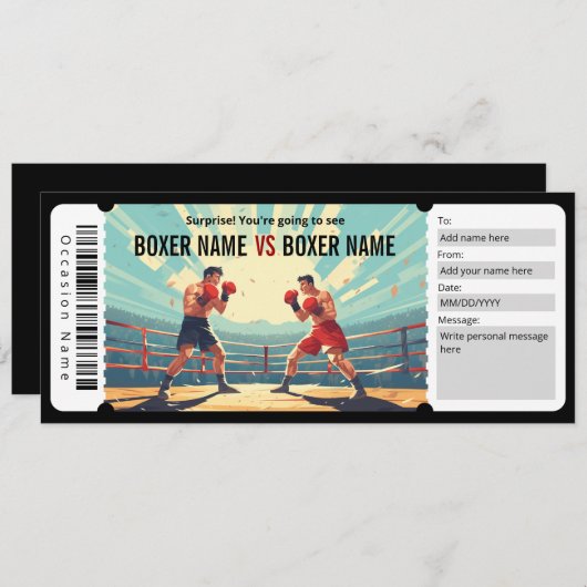 サプライズボクシングマッチチケットギフト証明書 招待状 (正面/裏面)