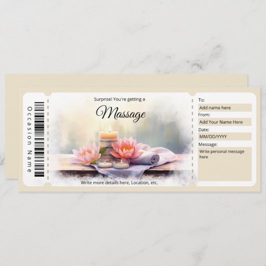 サプライズマッサージギフト証明書テンプレート 招待状 (正面/裏面)
