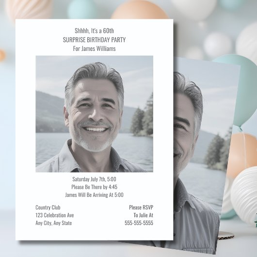 サプライズミニマル誕生日招待状デジタル 招待状