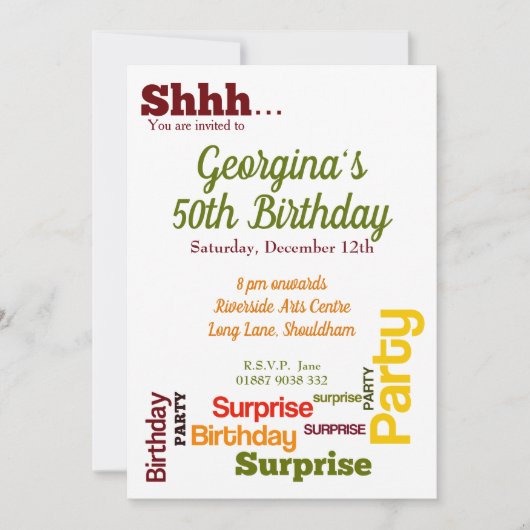 サプライズモダンバースデーパーティーへの招待 招待状 (正面)
