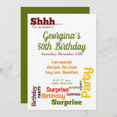 サプライズモダンバースデーパーティーへの招待 招待状 (正面/裏面)