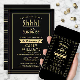 サプライズリタイアエレガントパーティーブラックと金ゴールド 招待状
