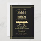 サプライズリタイアエレガントパーティーブラックと金ゴールド 招待状 (正面)