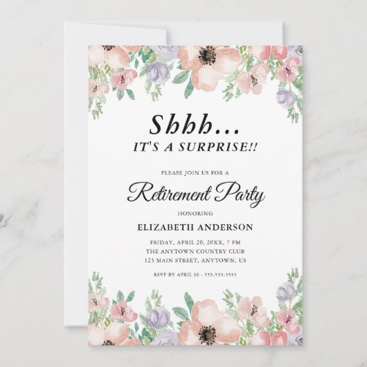サプライズリタイアパーティーエレガントパステルフラワーズ 招待状 (正面)