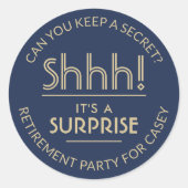 サプライズリタイアメントパーティーシーッ！ネイビーブルーと金ゴールド ラウンドシール (正面)