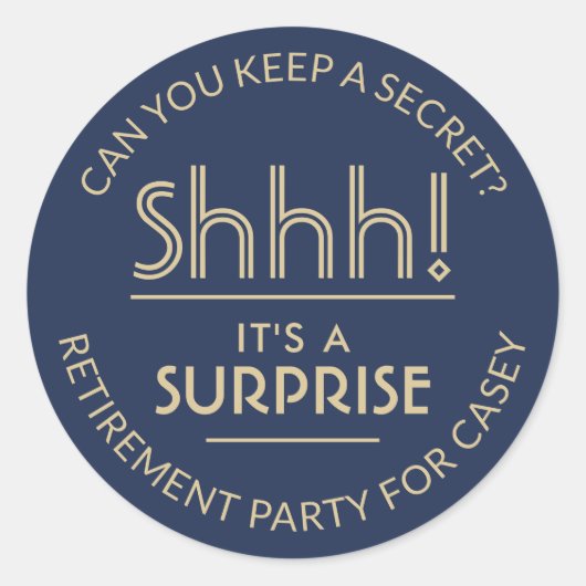 サプライズリタイアメントパーティーシーッ!ネイビーブルーと金ゴールド ラウンドシール (正面)