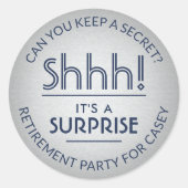 サプライズリタイアメントパーティーシーッ！ネイビーブルー&シルバー ラウンドシール (正面)