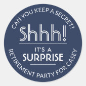 サプライズリタイアメントパーティーシーッ！ネイビーブルー&ホワイト ラウンドシール (正面)