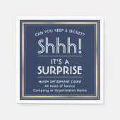 サプライズリタイアメントパーティーネイビーブルー、ホワイト&金ゴールド スタンダードカクテルナプキン (正面)