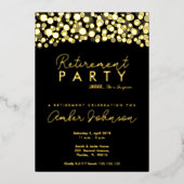 サプライズリタイアメントパーティーブラックと金ゴールド 箔招待状 (正面)