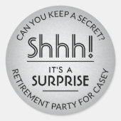 サプライズリタイアメントパーティーブラック&シルバーフェイクフォイル ラウンドシール (正面)