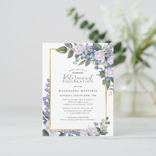 サプライズリタイアメントパーティーブルーホワイトへの招待 ポストカード (スタンド正面)