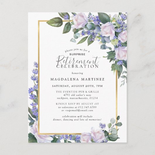 サプライズリタイアメントパーティーブルーホワイトへの招待 ポストカード (正面)