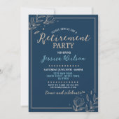 サプライズリタイアメントパーティーブルーメンズウィメンズフローラ 招待状 (正面)