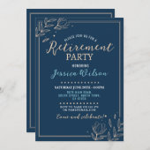 サプライズリタイアメントパーティーブルーメンズウィメンズフローラ 招待状 (正面/裏面)