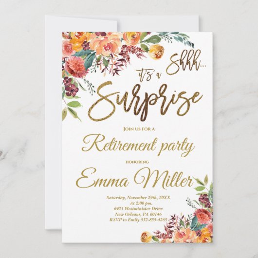 サプライズリタイアメントパーティー、リタイアミントフローラ 招待状 (正面)