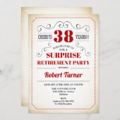 サプライズリタイアメントパーティー – 濃い赤白 招待状 (正面/裏面)