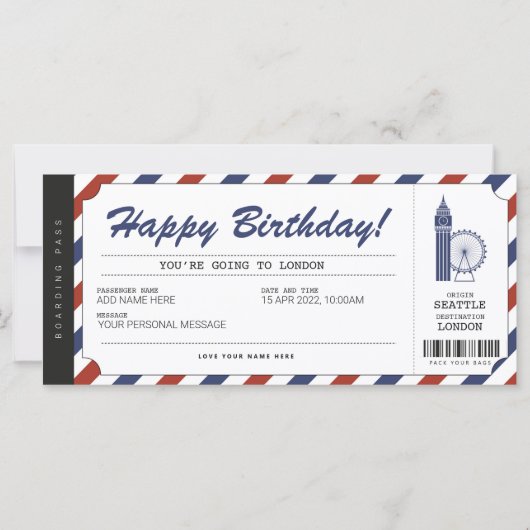 サプライズロンドントリップボーディングパストラベルチケット (正面)