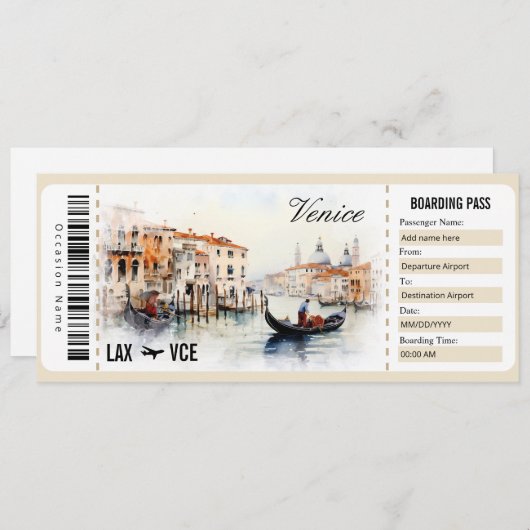 サプライズヴェネツィア搭乗券ギフト証明書 招待状 (正面/裏面)