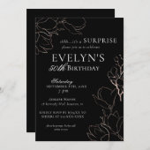 サプライズ任意の年の金ゴールドフローラ誕生日パーティー 招待状 (正面/裏面)