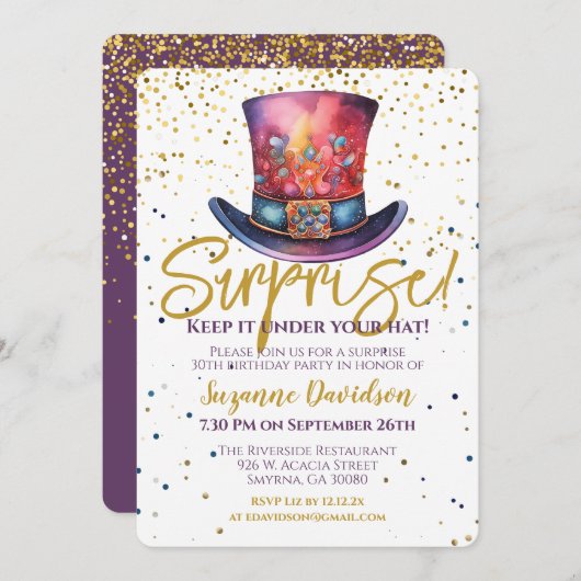 サプライズ保誕生日あなたの帽子の下 招待状 (正面/裏面)
