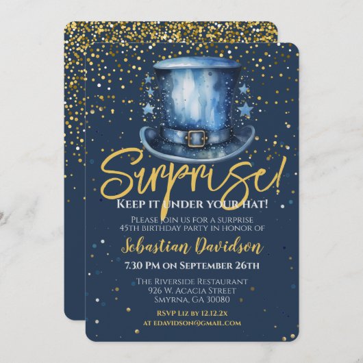 サプライズ保誕生日あなたの帽子の下 招待状 (正面/裏面)