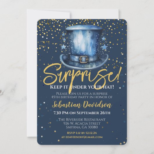 サプライズ保誕生日あなたの帽子の下 招待状 (正面)