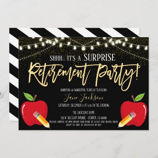 サプライズ先生リタイアメントパーティの招待状 招待状 (正面/裏面)