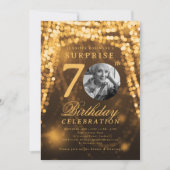 サプライズ写真第70誕生日金ゴールドグラムライト 招待状 (正面)